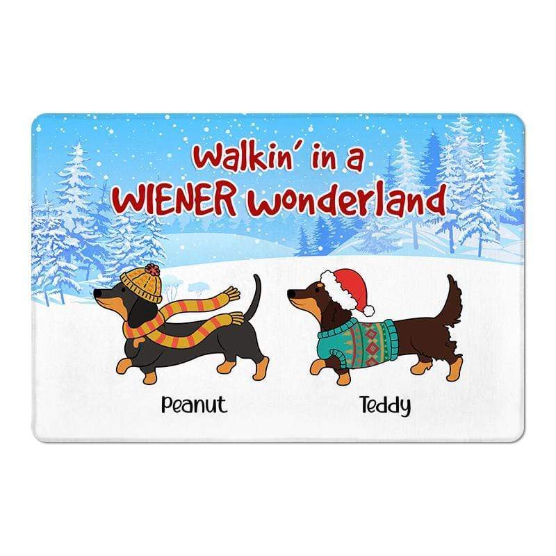 Wiener Wonderland Christmas Dachshund Dog Personalized Doormat