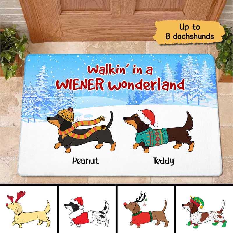 Wiener Wonderland Christmas Dachshund Dog Personalized Doormat