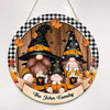 Home Sweet Gnome Family Fall Halloween Decor Personalized Door Hanger Sign