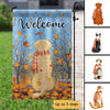 Sitting Dog Back View In Fall Breeze Personalized Garden Flag
