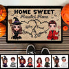 Halloween Doll Couple Sitting Home Sweet Haunted Home Personalized Doormat