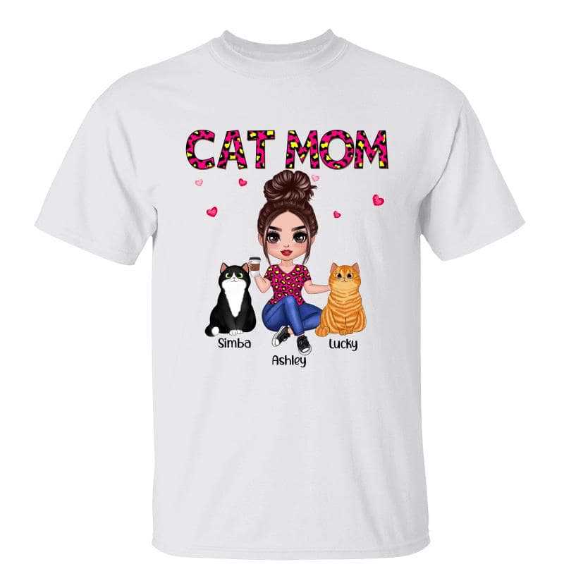 Cat Mom Doll Girl Sitting Leopard Personalized Shirt