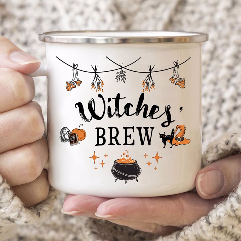 Witches Brew Fall Season Halloween Gift for Her, Gift For Mom Bestie Sister Grandma Co-worker Enamel Campfire Mug