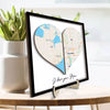 Long Distance Map Heart Gift For Mom Couple Family Personalized 2-Layer Wooden Plaque