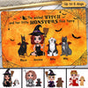 Halloween Doll Wicked Witch & Little Monsters Cute Sitting Dog Personalized Doormat