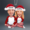 Christmas Doll Couple Sitting Hugging Custom Face Photo Personalized Acrylic Ornament