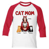 Cat Mom Red Pattern Pretty Woman & Fluffy Cat Personalized Raglan Shirt