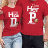 Couple Funny Valentine‘s Day Gift I Love Her P I Love His D Photo Personalized Matching Shirts [Set of 2 Shirts]