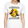 Halloween Witch Besties On Broom Trouble Together Personalized Shirt