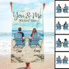 Back View Couple Sitting Beach Landscape Personalized Beach Towel