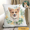 Floral Wreath Watercolor Dogs Cats Pet Portrait Personalized Pillow (Insert Included)