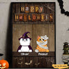 Happy Halloween Wooden Texture Fluffy Cat Personalized Vertical Poster