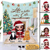 Christmas Doll Girl With Fluffy Cats Personalized Fleece Blanket