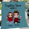 Doll Couple Sitting Gift For Her For Him Personalized Fleece Blanket