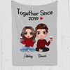 Doll Couple Sitting Gift For Her For Him Personalized Fleece Blanket