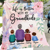 Floral Life Is Better With Grandkids Gift For Grandma Personalized Fleece Blanket