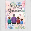 Floral Life Is Better With Grandkids Gift For Grandma Personalized Fleece Blanket