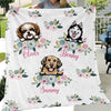 Floral Peeking Dogs Name Personalized Fleece Blanket