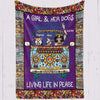 Girl & Dogs Living Life In Peace Hippie Bohemian Personalized Fleece Blanket