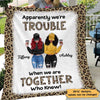 Leopard We‘re Trouble Besties Front View Personalized Blanket