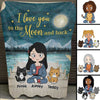 Love To The Moon Chibi Girl and Sitting Cat Personalized Fleece Blanket