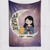 Love You To The Moon And Back Chibi Girl Cats Personalized Fleece Blanket