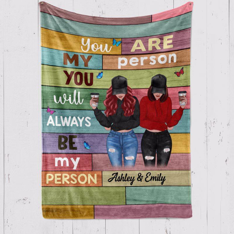 Modern Girls Besties Front View Colorful Wood Texture Gift For Besties Sisters Siblings Personalized Fleece Blanket