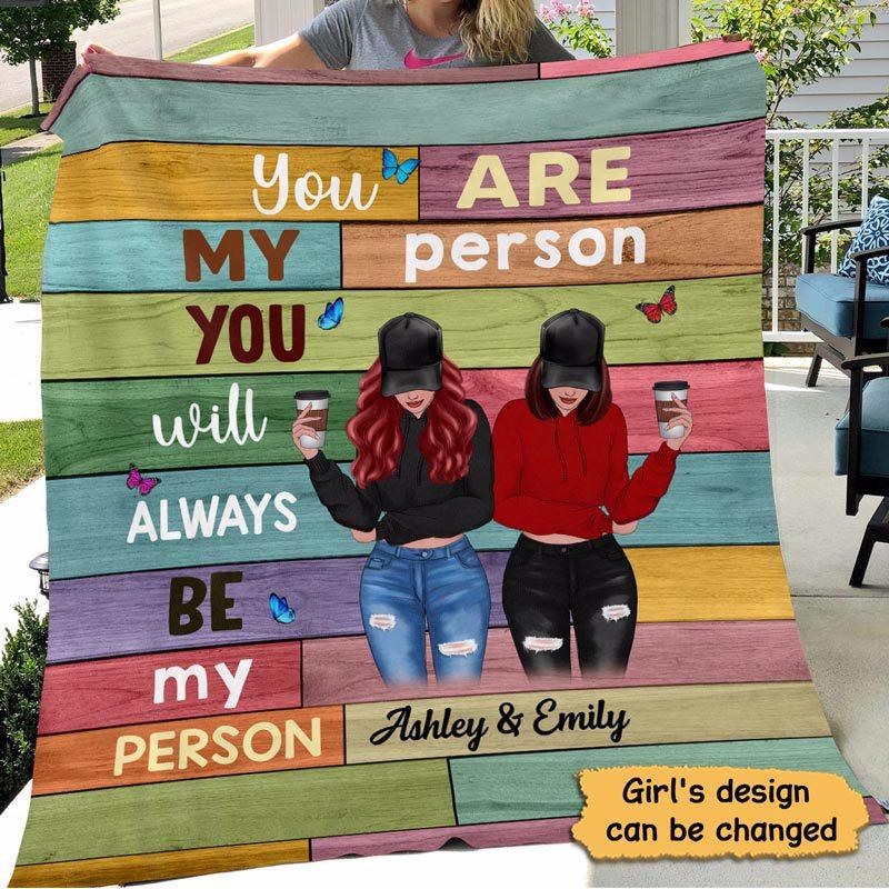 Modern Girls Besties Front View Colorful Wood Texture Gift For Besties Sisters Siblings Personalized Fleece Blanket