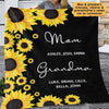 Mom Grandma Sunflower Personalized Fleece Blanket