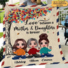 Gift For Mother Mom & Daughter Doll Women Sitting Under Colorful Tree Envelope Pattern Personalized Fleece Blanket