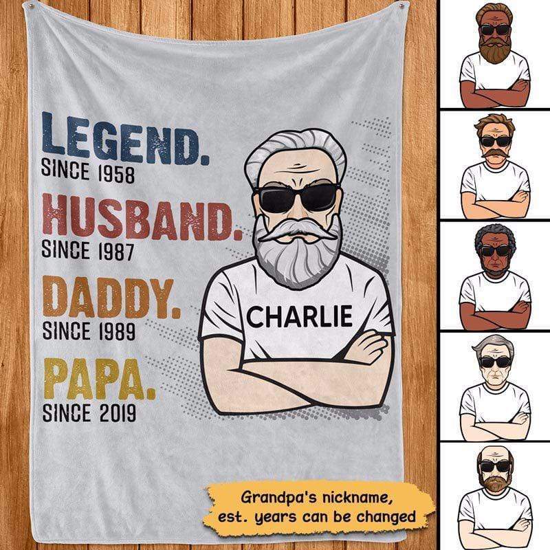 The Legend Grandpa Old Man Personalized Fleece Blanket