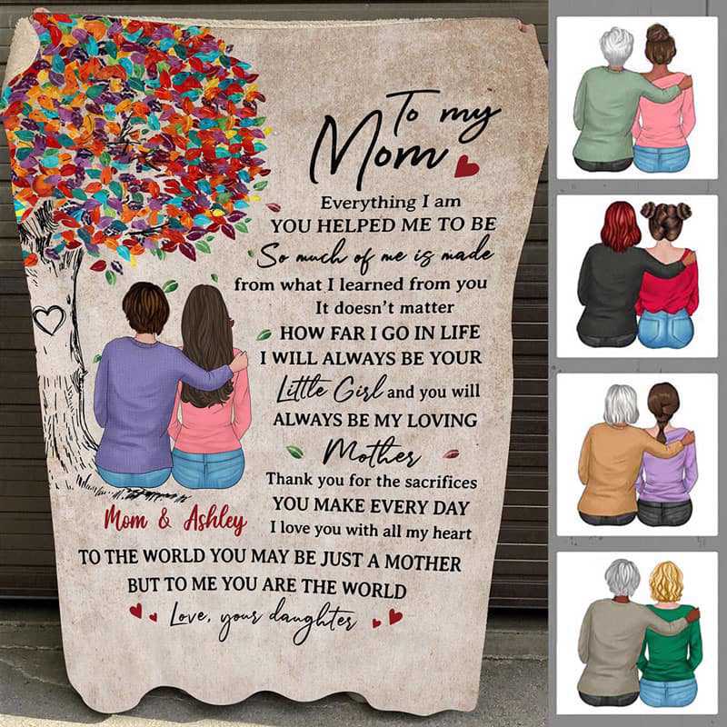 To My Mom Colorful Tree Gift Personalized Fleece Blanket