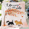 Walking Cats Under Tree Personalized Fleece Blanket