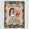 Woman Loves Cats And Tattoo Mandala Personalized Fleece Blanket