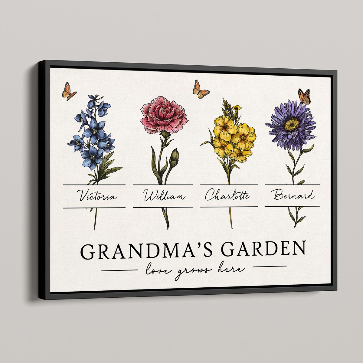 Grandma‘s Garden Love Grows Here Beautiful Vintage Birth Month Flower Gift For Grandma Mom Personalized Poster