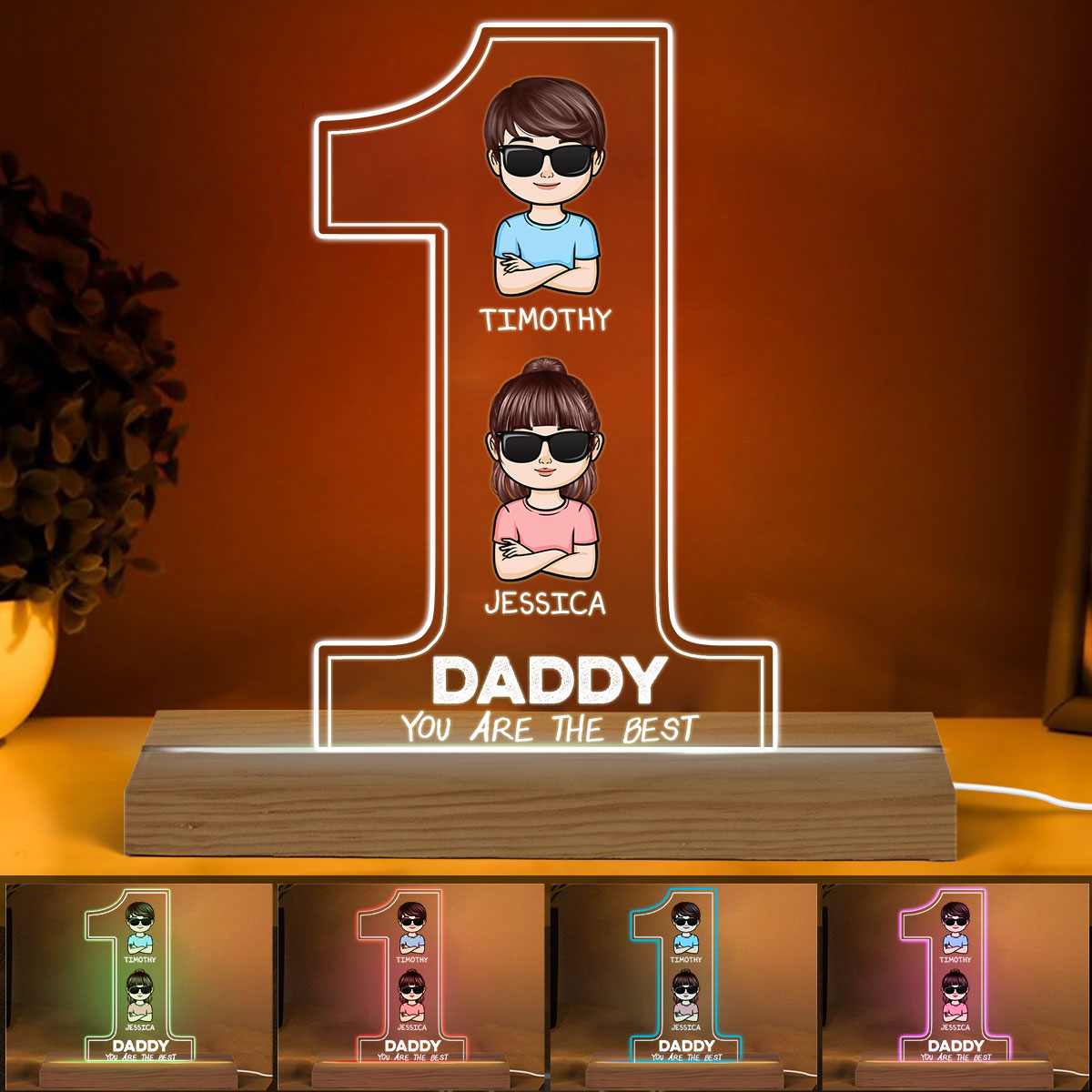 #1 Dad Grandpa Kids Crossed Arms Personalized Acrylic Custom Shape LED Night Light