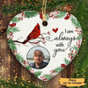 Always With You Holly Branch Cardinal Memorial Photo Personalized Heart Ornament