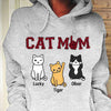 Cat Mom Red Plaid Sitting Cat Personalized Hoodie (Ash)