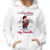 Doll Couple Kissing Skyline Gift For Him For Her Personalized Hoodie Sweatshirt