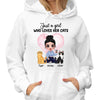 Girl Loves Her Cats Doll Girl & Sitting Cat Personalized Hoodie Sweatshirt