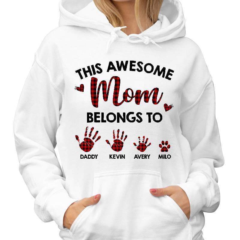 Mom Belongs To Kids and Pet Red Plaid Personalized Hoodie Sweatshirt