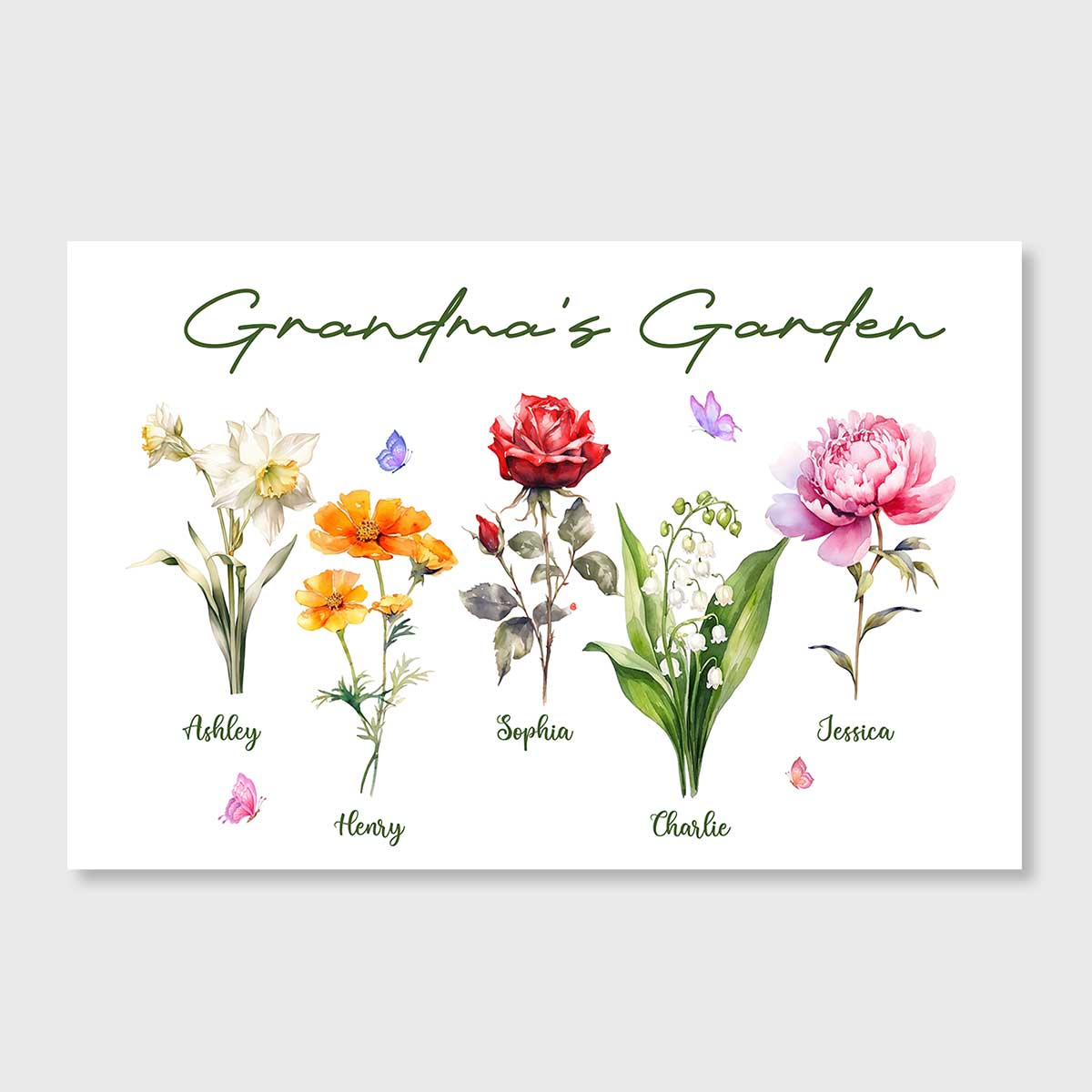 Grandma‘s Garden Beautiful Birth Month Flower Gift For Grandma Mom Personalized Horizontal Poster