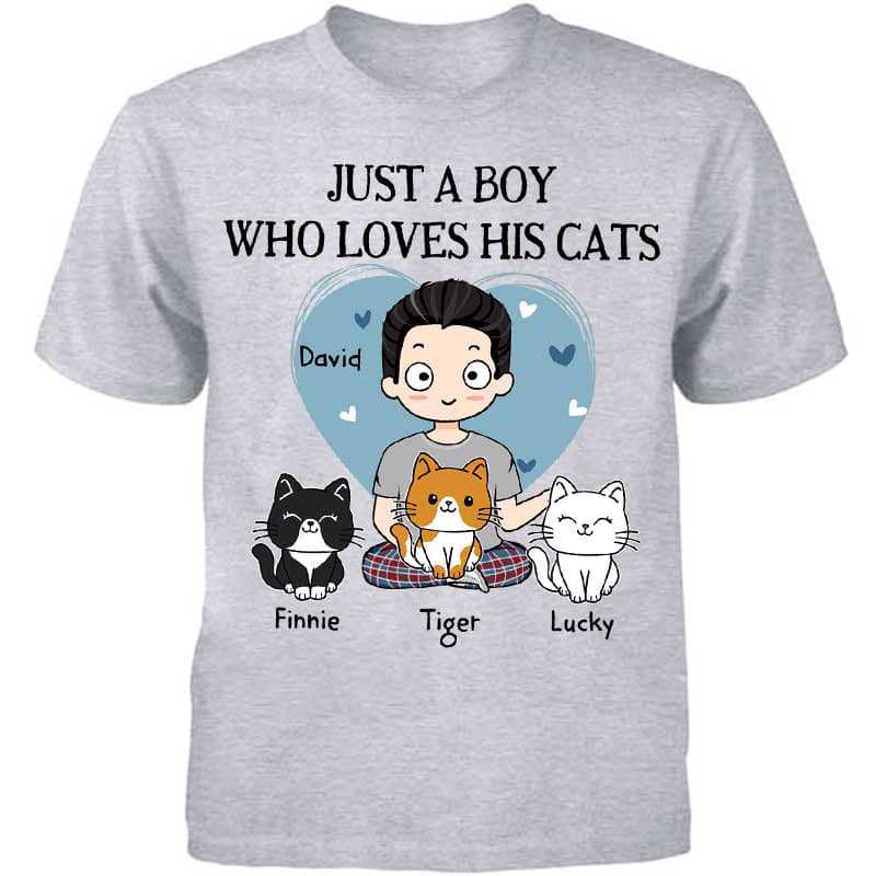 Just A Boy Loves Cats Personalized Youth Shirt
