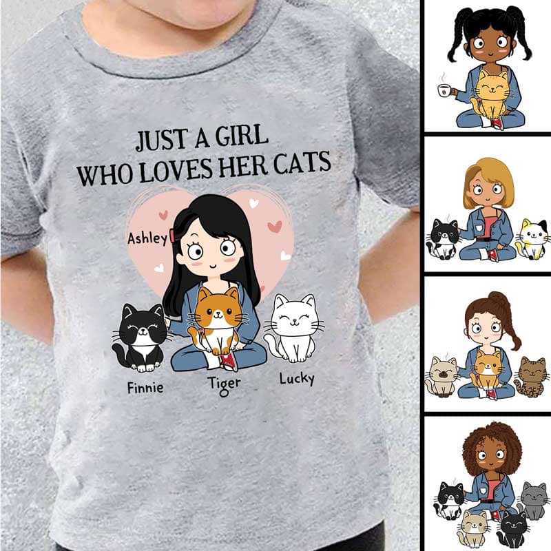 Just A Girl Loves Cats Personalized Youth Shirt - TrendingCustom™️