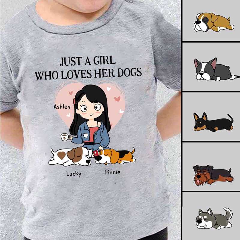 Just A Girl Loves Dogs Chibi Personalized Youth Shirt