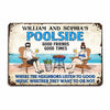 Poolside Couple Sitting Personalized Metal Sign