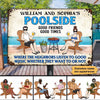 Poolside Couple Sitting Personalized Metal Sign