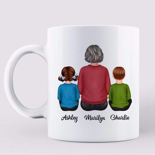 Grandma Grandkids Sitting Back View Personalized Mug