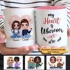 Pink Heart Doll Couple Sitting Gift For Him For Her Personalized Mug