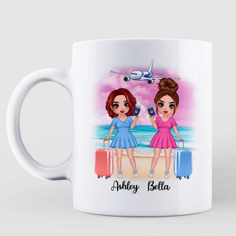 Travel Is Therapy Doll Besties Personalized Mug